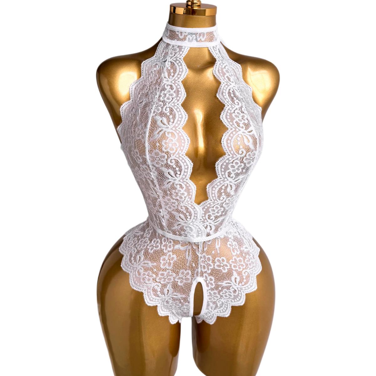White Halter Neck Floral Lace  – Lace Teddy Lingerie Bewertung und Preis