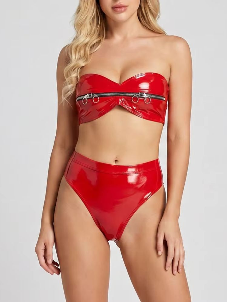 Wet Look PVC Outfit Zipper Bus – Thong Bikini Women Bewertung und Preis