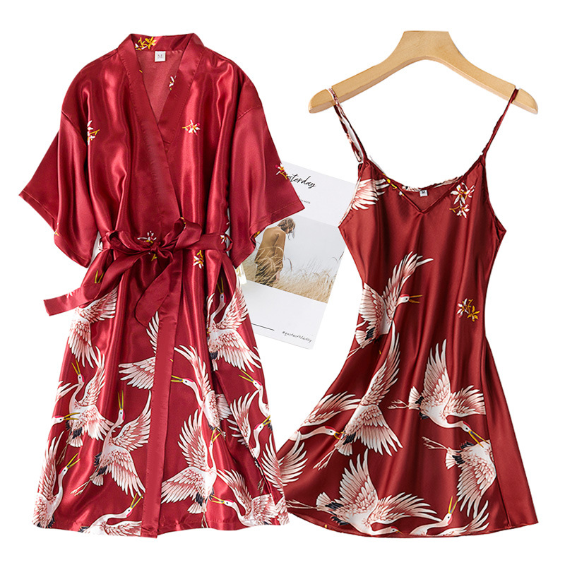 Burgundy Women 2PCS Faux Silk  – Robe Silk Women Bewertung und Preis